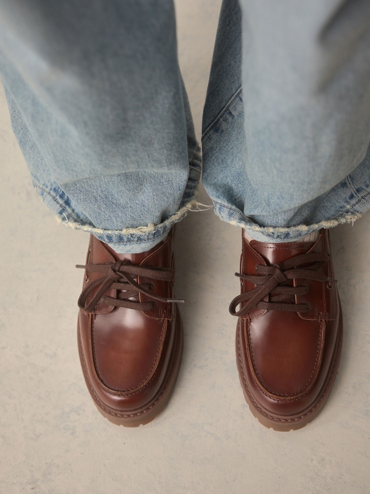 Tan Brown Standard Fit Forever Comfort® Leather Chunky Lace-Up Boat Shoes - Image 5 of 11