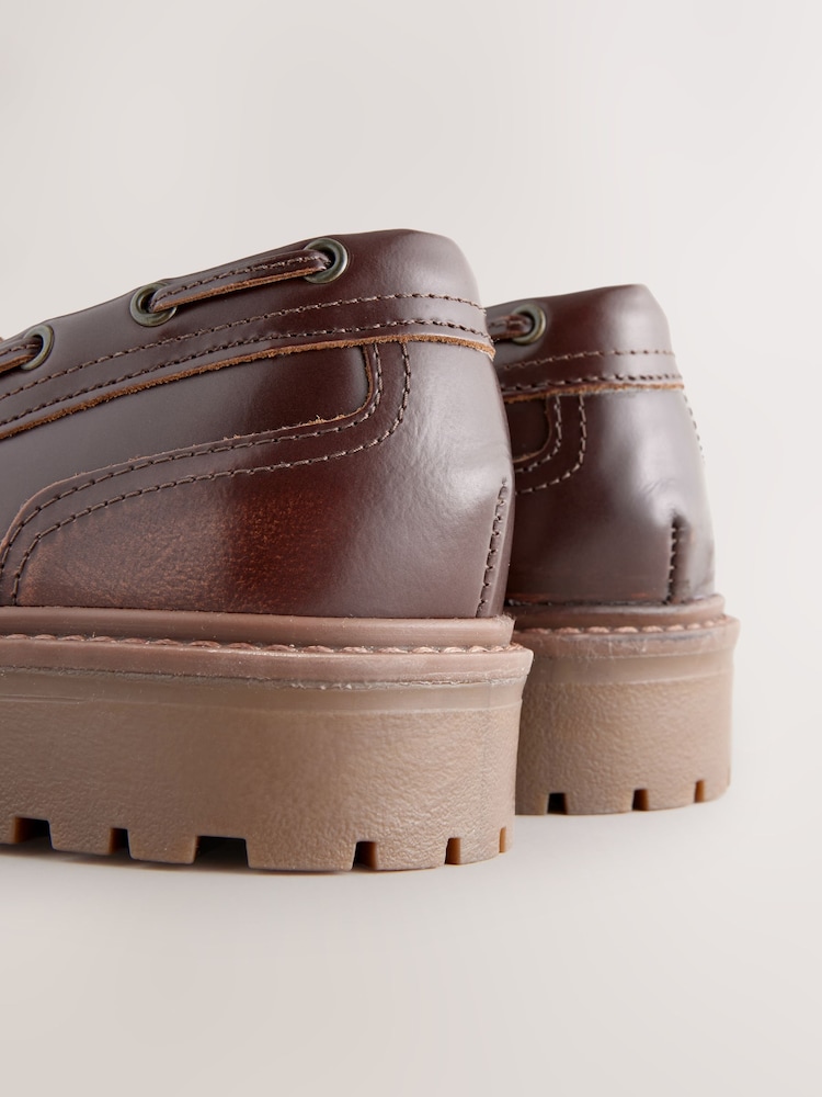 Tan Brown Standard Fit Forever Comfort® Leather Chunky Lace-Up Boat Shoes - Image 7 of 11