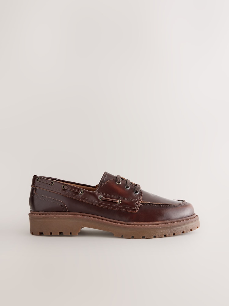 Tan Brown Standard Fit Forever Comfort® Leather Chunky Lace-Up Boat Shoes - Image 8 of 11