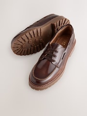 Tan Brown Standard Fit Forever Comfort® Leather Chunky Lace-Up Boat Shoes - Image 9 of 11