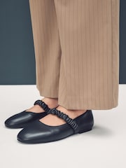 Black Standard Fit Forever Comfort® Premium Leather With Motionflex Ruched Mary Jane Shoes - Image 1 of 11