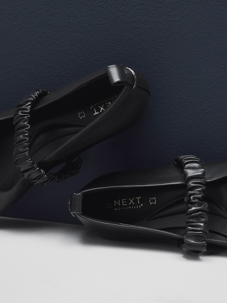 Black Standard Fit Forever Comfort® Premium Leather With Motionflex Ruched Mary Jane Shoes - Image 10 of 11