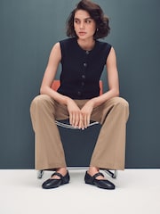 Black Standard Fit Forever Comfort® Premium Leather With Motionflex Ruched Mary Jane Shoes - Image 2 of 11