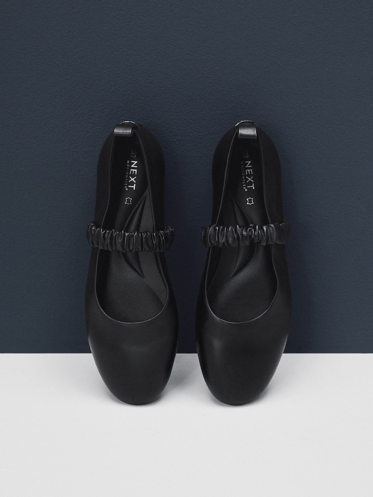 Black Standard Fit Forever Comfort® Premium Leather With Motionflex Ruched Mary Jane Shoes - Image 6 of 11