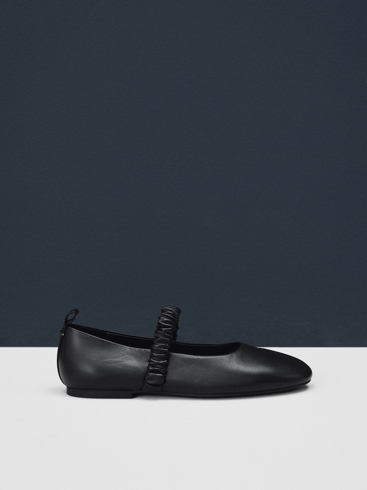 Black Standard Fit Forever Comfort® Premium Leather With Motionflex Ruched Mary Jane Shoes - Image 7 of 11