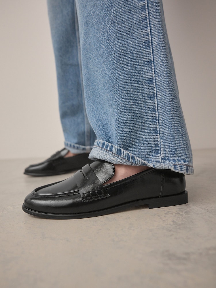 Black Standard Fit Forever Comfort® Round Toe Penny Loafers - Image 4 of 10