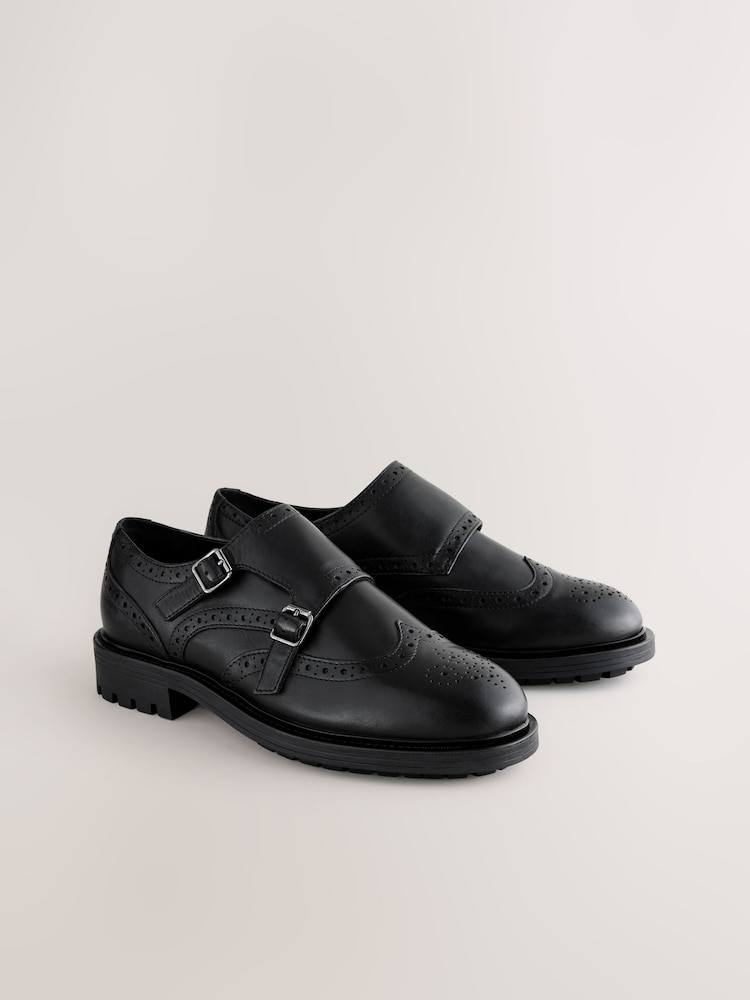 Black Forever Comfort® Leather Monk Shoes - Image 1 of 6