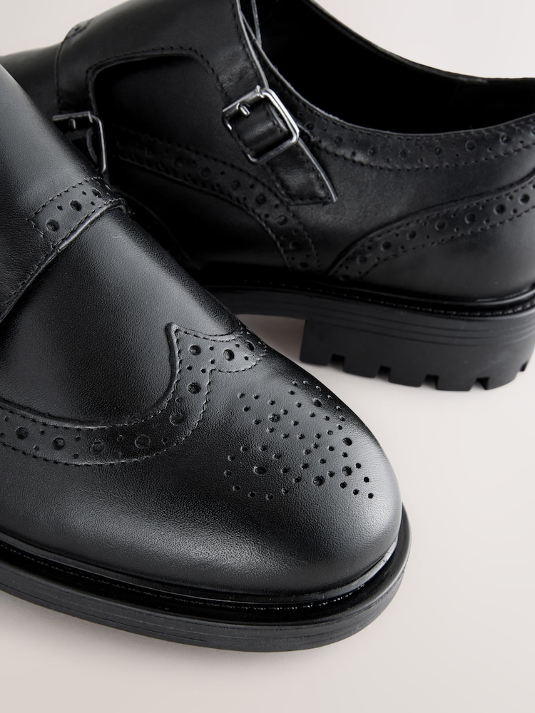Black Forever Comfort® Leather Monk Shoes - Image 4 of 6