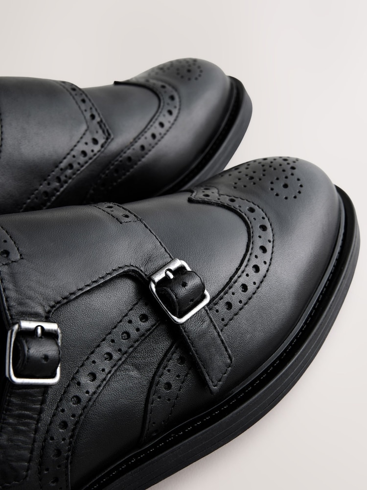 Black Forever Comfort® Leather Monk Shoes - Image 5 of 6