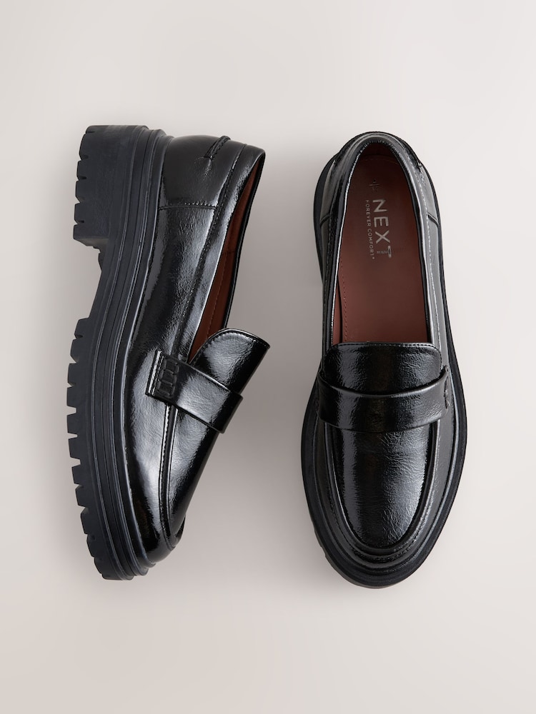 Black Patent Standard/Wide Fit Forever Comfort® Chunky Loafers - Image 1 of 9