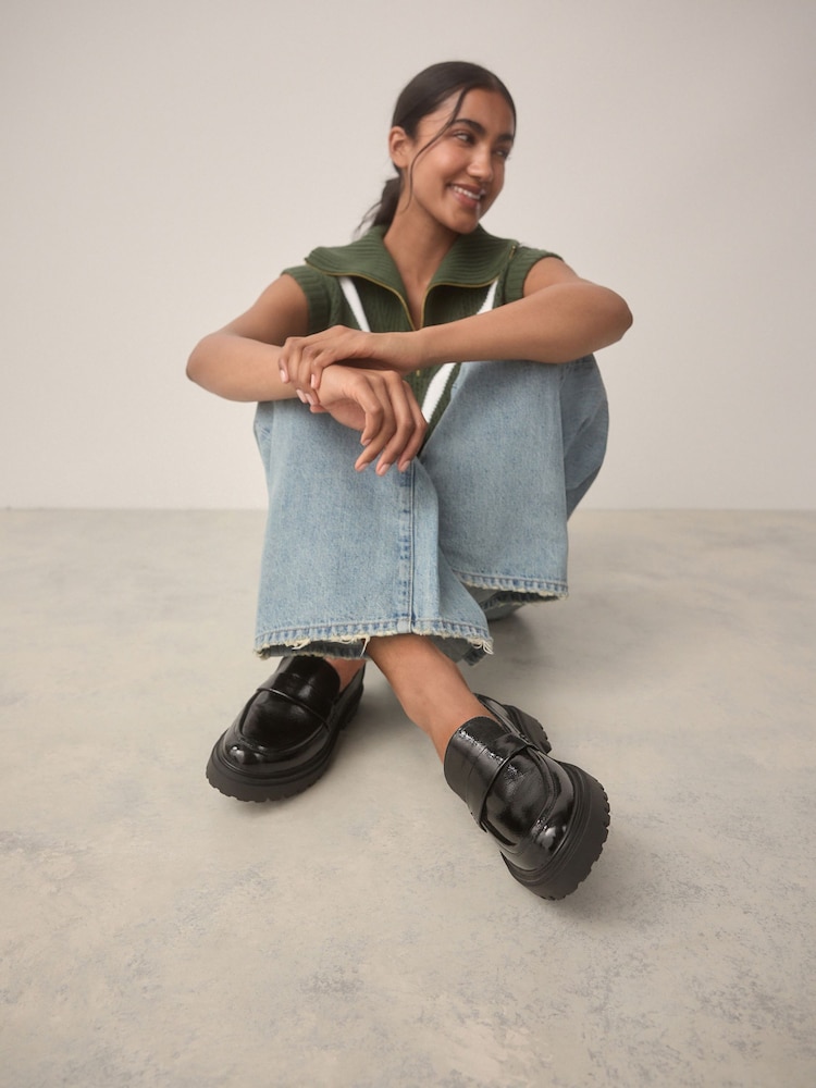 Black Patent Standard/Wide Fit Forever Comfort® Chunky Loafers - Image 3 of 9