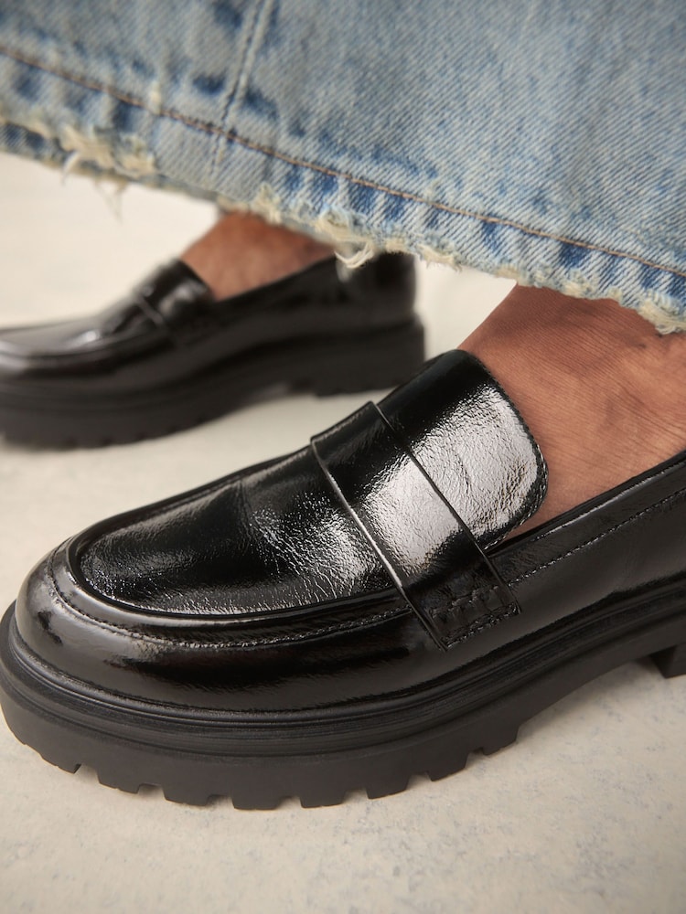 Black Patent Standard/Wide Fit Forever Comfort® Chunky Loafers - Image 5 of 9