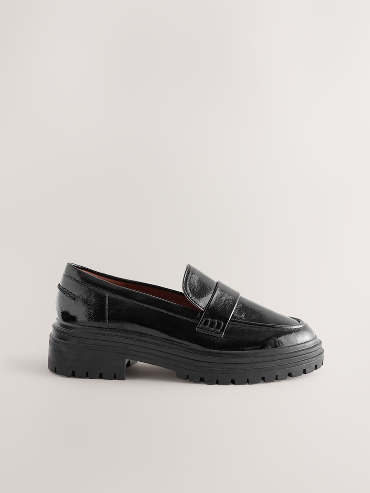 Black Patent Standard/Wide Fit Forever Comfort® Chunky Loafers - Image 7 of 9