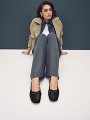 Black Standard Fit Forever Comfort® Premium Leather With Motionflex Ruched Bow Ballerinas - Image 3 of 9