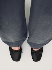 Black Standard Fit Forever Comfort® Premium Leather With Motionflex Ruched Bow Ballerinas - Image 4 of 9