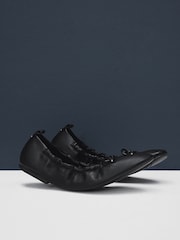 Black Standard Fit Forever Comfort® Premium Leather With Motionflex Ruched Bow Ballerinas - Image 5 of 9