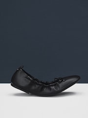 Black Standard Fit Forever Comfort® Premium Leather With Motionflex Ruched Bow Ballerinas - Image 6 of 9