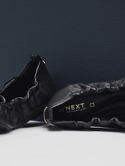 Black Standard Fit Forever Comfort® Premium Leather With Motionflex Ruched Bow Ballerinas - Image 9 of 9