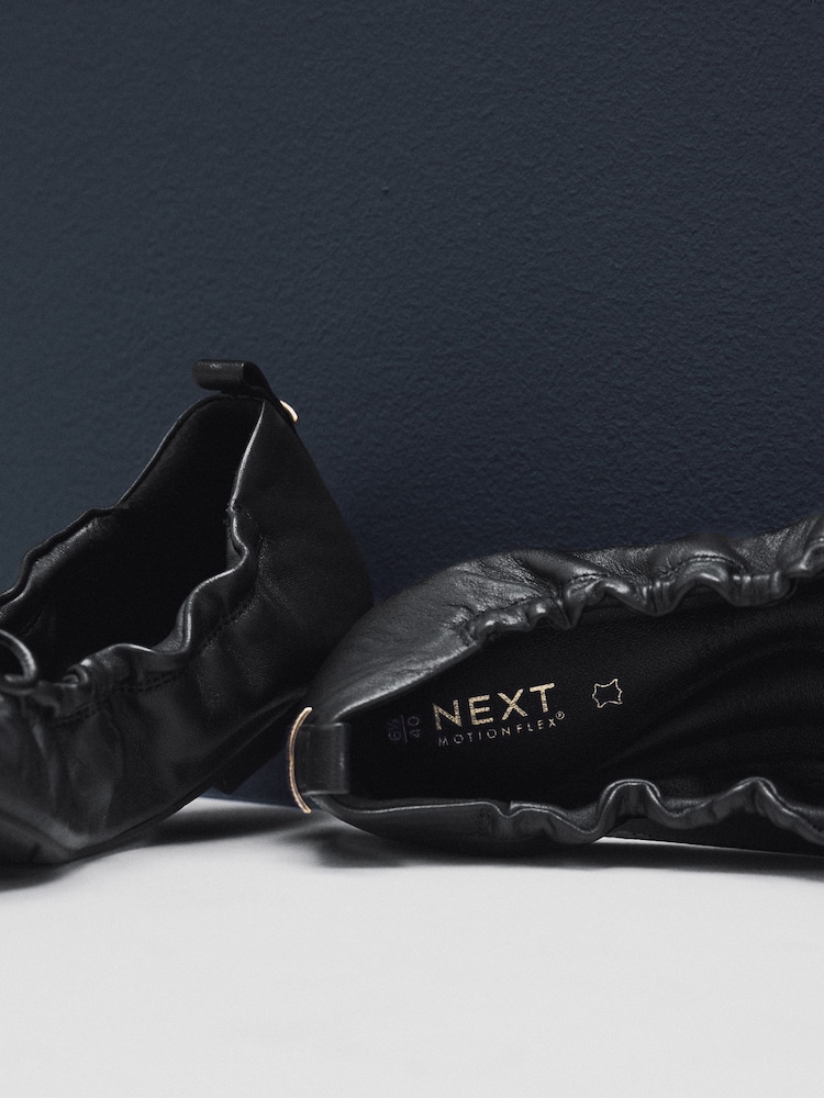 Black Standard Fit Forever Comfort® Premium Leather With Motionflex Ruched Bow Ballerinas - Image 9 of 9
