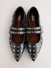 Black Standard Fit Forever Comfort® Point Toe Stud Mary Jane Shoes - Image 1 of 6