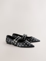 Black Standard Fit Forever Comfort® Point Toe Stud Mary Jane Shoes - Image 2 of 6