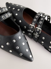 Black Standard Fit Forever Comfort® Point Toe Stud Mary Jane Shoes - Image 4 of 6