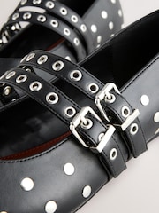 Black Standard Fit Forever Comfort® Point Toe Stud Mary Jane Shoes - Image 5 of 6
