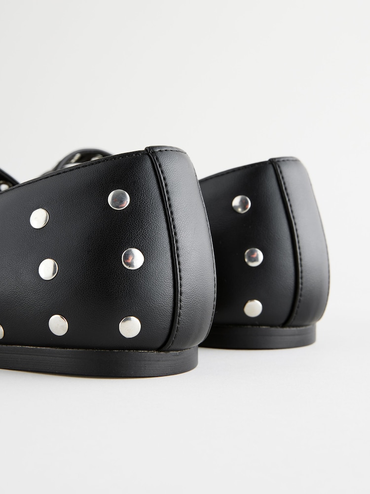Black Standard Fit Forever Comfort® Point Toe Stud Mary Jane Shoes - Image 6 of 6