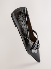 Noir - Forever Comfort® Point Toe Western Double Buckle Ballet Chaussures - Image 1 of 6