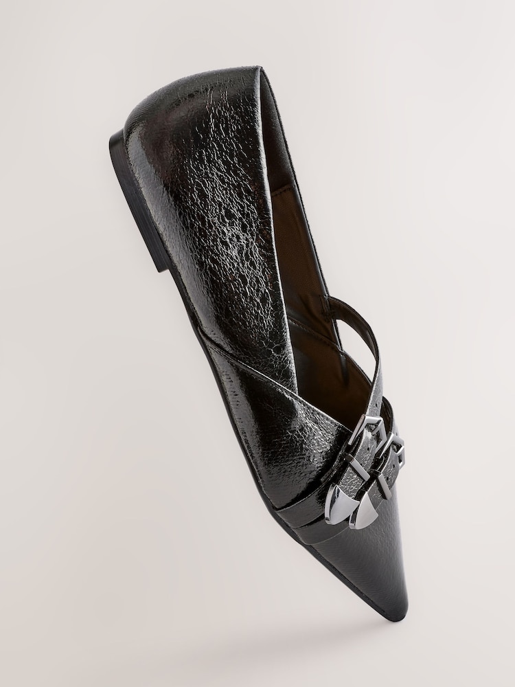 Noir - Forever Comfort® Point Toe Western Double Buckle Ballet Chaussures - Image 1 of 6