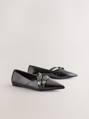 Noir - Forever Comfort® Point Toe Western Double Buckle Ballet Chaussures - Image 2 of 6