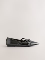Noir - Forever Comfort® Point Toe Western Double Buckle Ballet Chaussures - Image 3 of 6