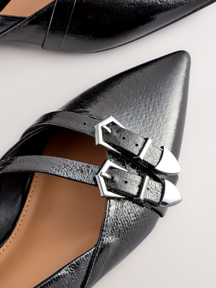 Noir - Forever Comfort® Point Toe Western Double Buckle Ballet Chaussures - Image 5 of 6