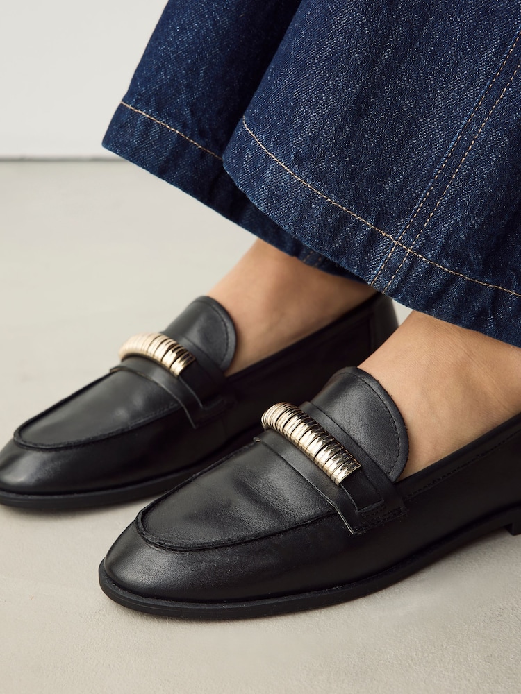 Black Standard Fit Forever Comfort® Leather Chain Detail Loafers - Image 3 of 8