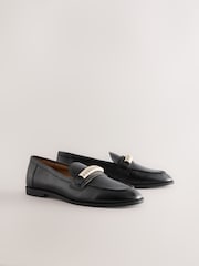 Black Standard Fit Forever Comfort® Leather Chain Detail Slim Loafers - Image 4 of 8