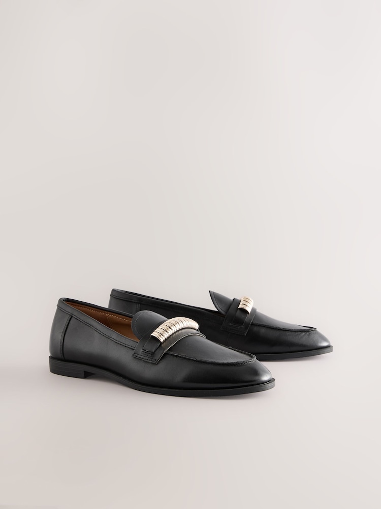 Black Standard Fit Forever Comfort® Leather Chain Detail Loafers - Image 4 of 8