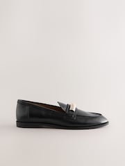 Black Standard Fit Forever Comfort® Leather Chain Detail Slim Loafers - Image 5 of 8