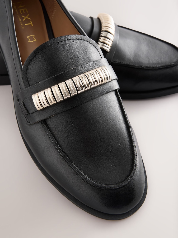 Black Standard Fit Forever Comfort® Leather Chain Detail Loafers - Image 6 of 8