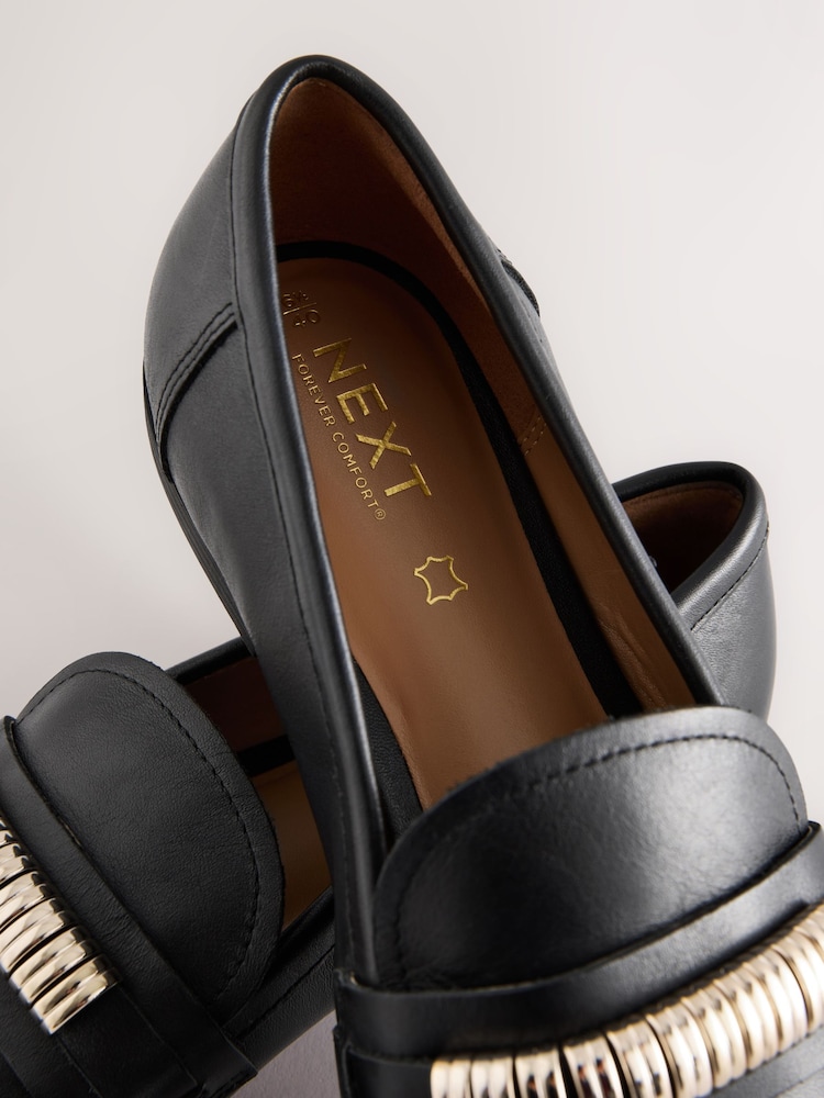 Black Standard Fit Forever Comfort® Leather Chain Detail Loafers - Image 7 of 8