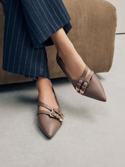 Taupe Forever Comfort® Point Toe Western Double Buckle Ballet Shoes - Image 1 of 9