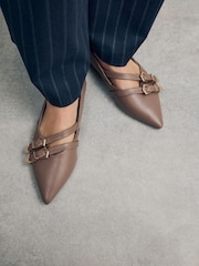 Taupe Forever Comfort® Point Toe Western Double Buckle Ballet Shoes - Image 2 of 9