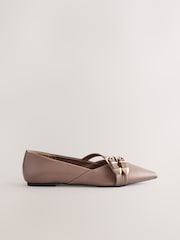 Taupe Forever Comfort® Point Toe Western Double Buckle Ballet Shoes - Image 4 of 9