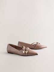 Taupe Forever Comfort® Point Toe Western Double Buckle Ballet Shoes - Image 5 of 9
