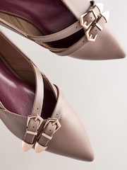 Taupe Forever Comfort® Point Toe Western Double Buckle Ballet Shoes - Image 6 of 9