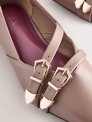 Taupe Forever Comfort® Point Toe Western Double Buckle Ballet Shoes - Image 8 of 9
