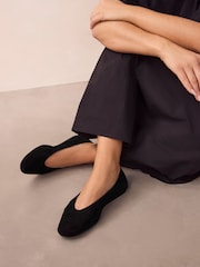 Black Suede Standard/Wide Fit Forever Comfort® Leather Round Toe Ballerinas - Image 2 of 8