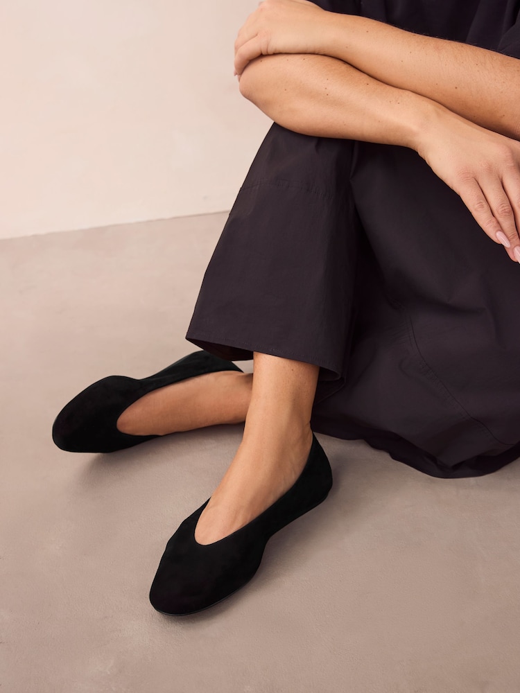 Black Suede Standard/Wide Fit Forever Comfort® Leather Round Toe Ballerinas - Image 2 of 8