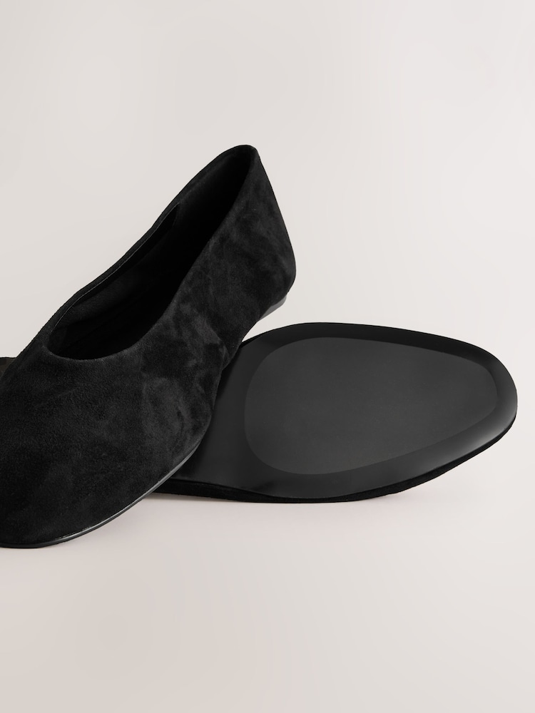 Black Suede Standard/Wide Fit Forever Comfort® Leather Round Toe Ballerinas - Image 6 of 8