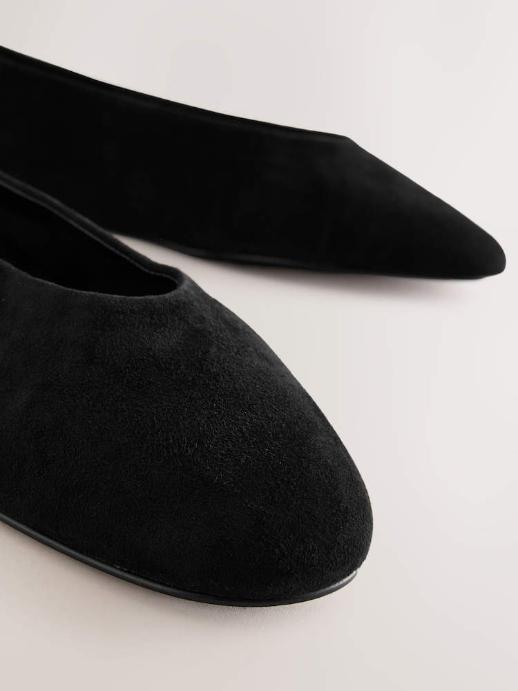 Black Suede Standard/Wide Fit Forever Comfort® Leather Round Toe Ballerinas - Image 7 of 8