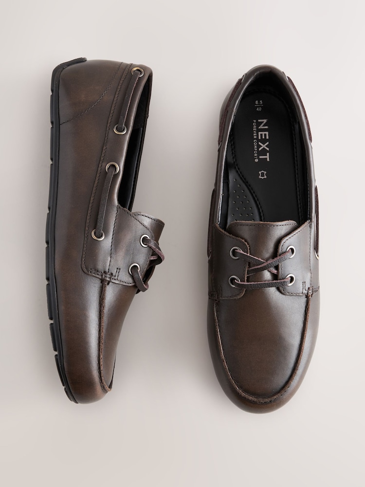 Brown Standard Fit Forever Comfort® Leather Round Toe Slim Boat Shoes - Image 1 of 9